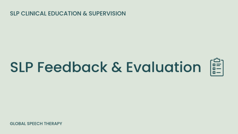 Clipboard checklist icon representing clinical feedback and evaluation of SLP graduate clinicians.