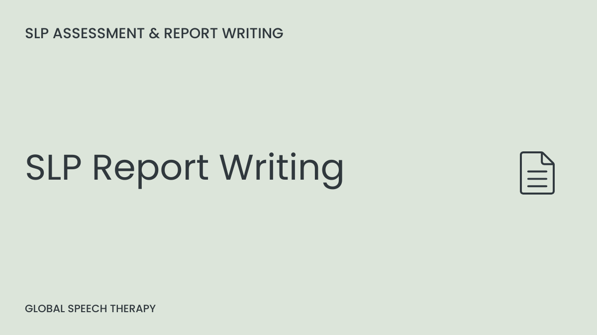 SLP Report Writing cover graphic with document icon