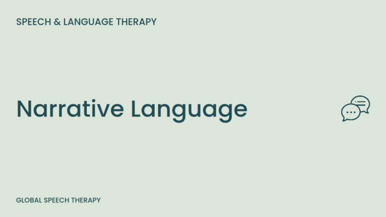 Illustration of connected speech bubbles representing storytelling and narrative language therapy.