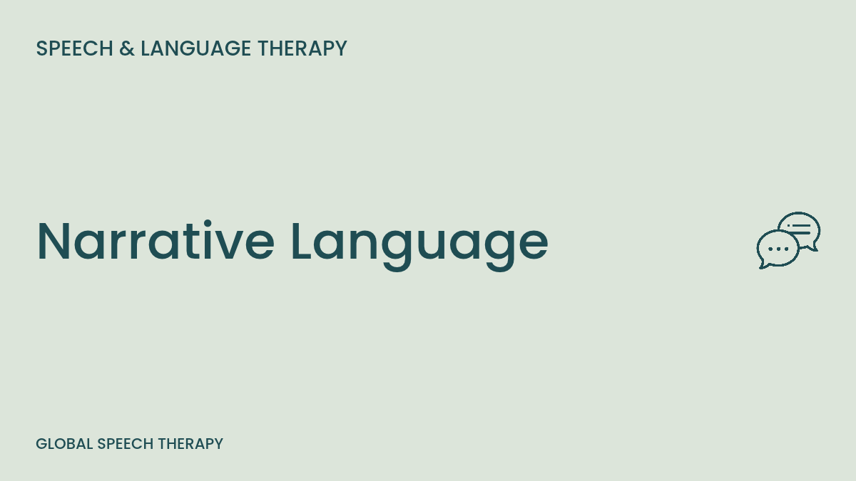 Illustration of connected speech bubbles representing storytelling and narrative language therapy.