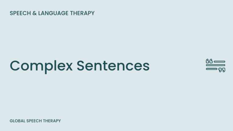 Illustration of sentence quotations and lines representing complex sentence formulation in speech therapy.